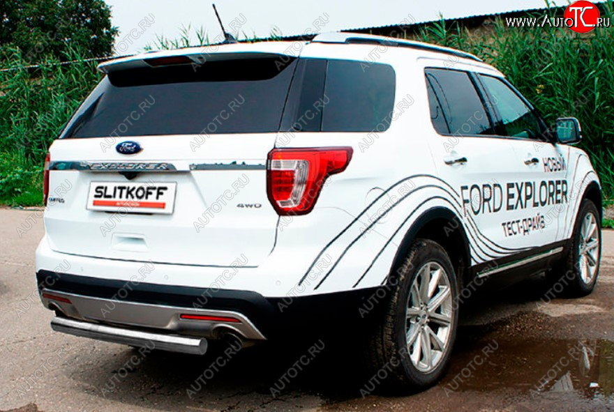 8 849 р. Защита заднего бампера Slitkoff (Ø мм)  Ford Explorer  U502 (2015-2018) 1-ый рестайлинг, 5 дв. (Цвет: серебристый)  с доставкой в г. Керчь