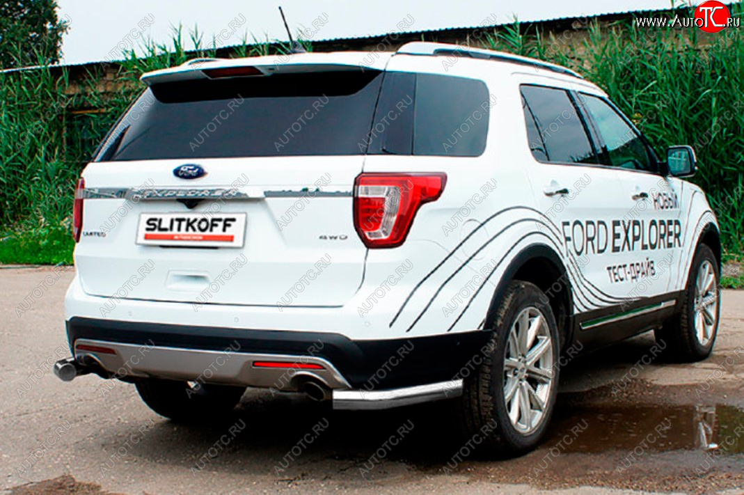 8 849 р. Защита заднего бампера Slitkoff (Ø 76 мм, уголки)  Ford Explorer  U502 (2015-2018) 1-ый рестайлинг, 5 дв. (Сталь с полимерным покрытием. Цвет: серебристый)  с доставкой в г. Керчь