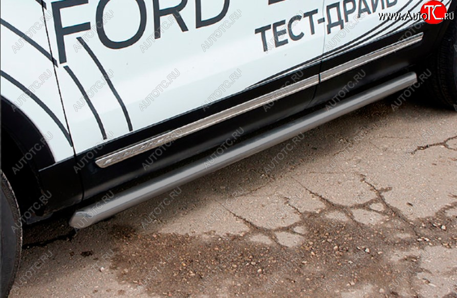 14 249 р. Защита порогов Slitkoff (Ø 76 мм, труба)  Ford Explorer  U502 (2015-2018) 1-ый рестайлинг, 5 дв. (Сталь с полимерным покрытием. Цвет: серебристый)  с доставкой в г. Керчь