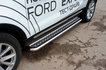 Защита порогов Slitkoff (d57, с листом) Ford Explorer U502 2-ой рестайлинг, 5 дв. (2017-2019) (Нержавейка)