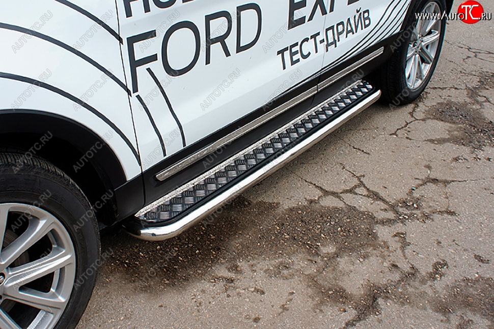 22 899 р. Защита порогов Slitkoff (d57, с листом)  Ford Explorer  U502 (2017-2019) 2-ой рестайлинг, 5 дв. (Нержавейка)  с доставкой в г. Керчь
