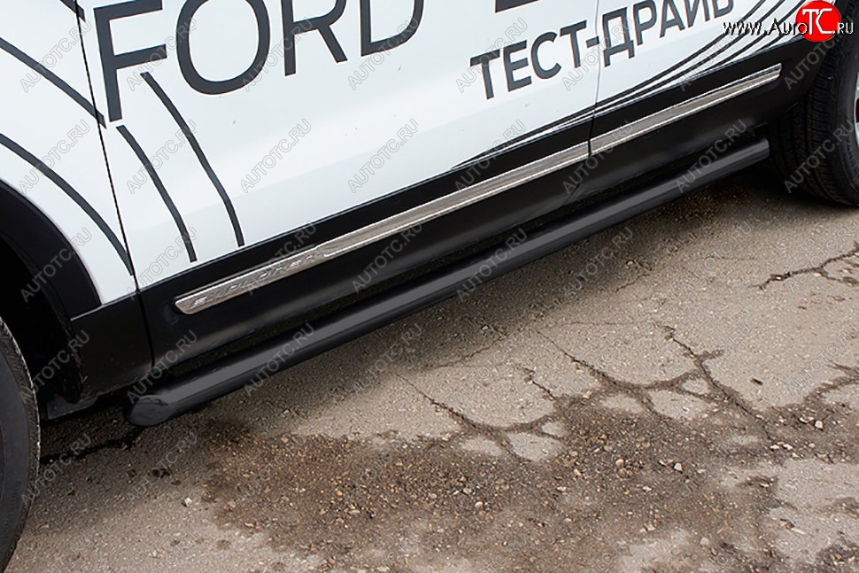 14 249 р. Защита порогов Slitkoff (d76 мм)  Ford Explorer  U502 (2017-2019) 2-ой рестайлинг, 5 дв. (Сталь с полимерным покрытием. Цвет: чёрный)  с доставкой в г. Керчь