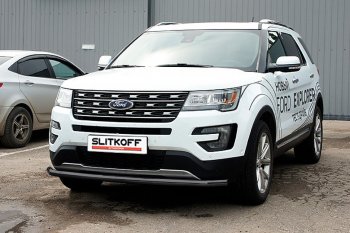 Защита переднего бампера Slitkoff (d57 мм) Ford Explorer  U502 (2017-2019) 2-ой рестайлинг, 5 дв. (Сталь с полимерным покрытием. Цвет: чёрный)