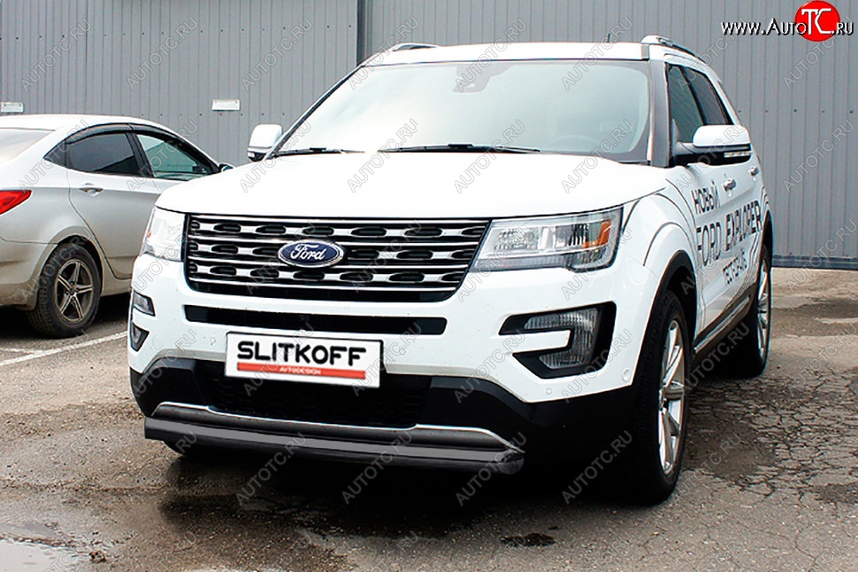11 699 р. Защита переднего бампера Slitkoff (d76 мм) Ford Explorer U502 2-ой рестайлинг, 5 дв. (2017-2019) (Сталь с полимерным покрытием. Цвет: чёрный)  с доставкой в г. Керчь