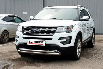 Защита переднего бампера Slitkoff (двойная, d76/57 мм) Ford Explorer  U502 (2017-2019) 2-ой рестайлинг, 5 дв.