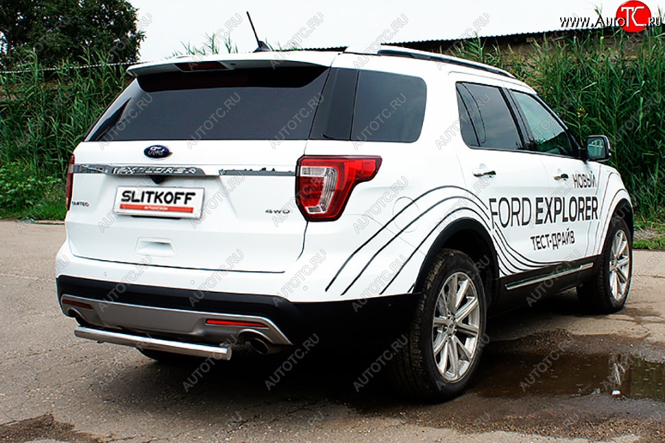 10 649 р. Защита заднего бампера Slitkoff (d57)  Ford Explorer  U502 (2017-2019) 2-ой рестайлинг, 5 дв. (Нержавейка, Без окраски)  с доставкой в г. Керчь