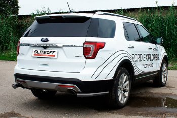 10 999 р. Защита заднего бампера Slitkoff (d57 мм, уголки)  Ford Explorer  U502 (2017-2019) 2-ой рестайлинг, 5 дв. (Нержавейка, Полированная)  с доставкой в г. Керчь. Увеличить фотографию 2