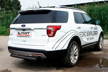 12 699 р. Защита заднего бампера Slitkoff (d76 мм)  Ford Explorer  U502 (2017-2019) 2-ой рестайлинг, 5 дв. (Нержавейка, Полированная)  с доставкой в г. Керчь. Увеличить фотографию 2