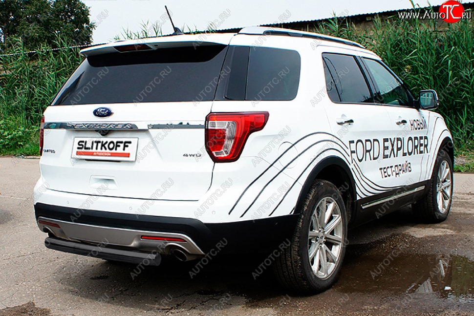 8 849 р. Защита заднего бампера Slitkoff (d76 мм) Ford Explorer U502 2-ой рестайлинг, 5 дв. (2017-2019) (Сталь с полимерным покрытием. Цвет: чёрный)  с доставкой в г. Керчь