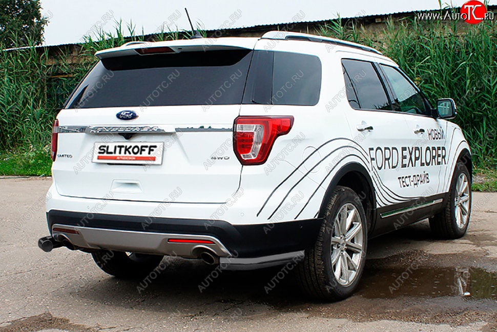 8 849 р. Защита заднего бампера Slitkoff (d76 мм, уголки) Ford Explorer U502 2-ой рестайлинг, 5 дв. (2017-2019) (Сталь с полимерным покрытием. Цвет: чёрный)  с доставкой в г. Керчь