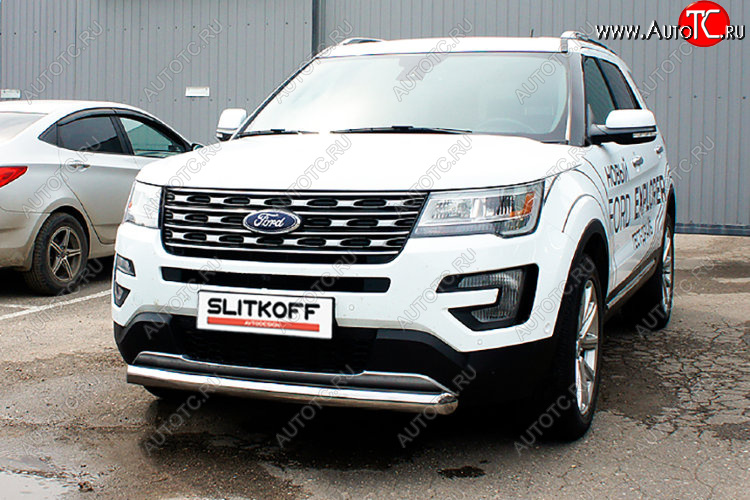 11 699 р. Защита переднего бампера Slitkoff (Ø 76 мм) Ford Explorer U502 2-ой рестайлинг, 5 дв. (2017-2019) (Цвет: серебристый)  с доставкой в г. Керчь