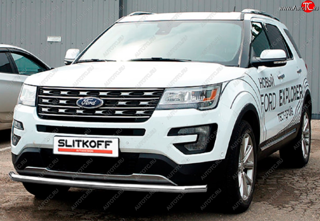 9 499 р. Защита переднего бампера Slitkoff (Ø 57 мм).  Ford Explorer  U502 (2017-2019) 2-ой рестайлинг, 5 дв. (Сталь с полимерным покрытием. Цвет: серебристый)  с доставкой в г. Керчь