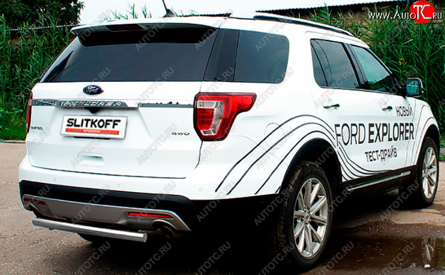 7 449 р. Защита заднего бампера Slitkoff (Ø 57 мм)  Ford Explorer  U502 (2017-2019) 2-ой рестайлинг, 5 дв. (Сталь с полимерным покрытием. Цвет: серебристый)  с доставкой в г. Керчь