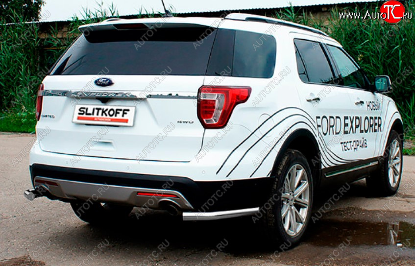 7 749 р. Защита заднего бампера Slitkoff (Ø 57, уголки)  Ford Explorer  U502 (2017-2019) 2-ой рестайлинг, 5 дв. (Сталь с полимерным покрытием. Цвет: серебристый)  с доставкой в г. Керчь