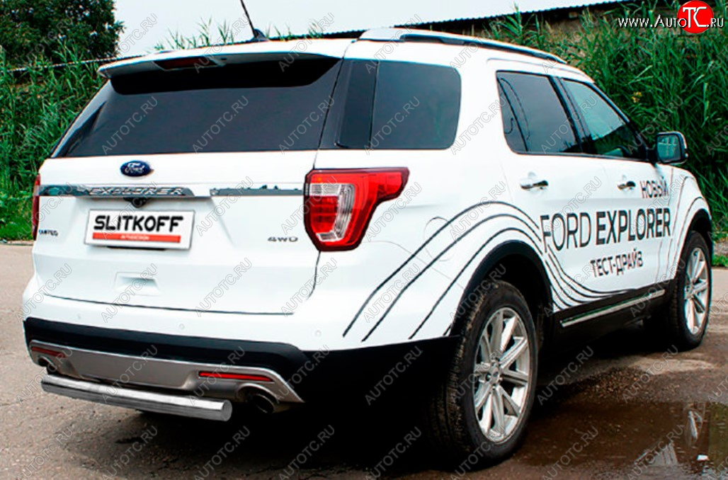 8 849 р. Защита заднего бампера Slitkoff (Ø 76 мм)  Ford Explorer  U502 (2017-2019) 2-ой рестайлинг, 5 дв. (Сталь с полимерным покрытием. Цвет: серебристый)  с доставкой в г. Керчь