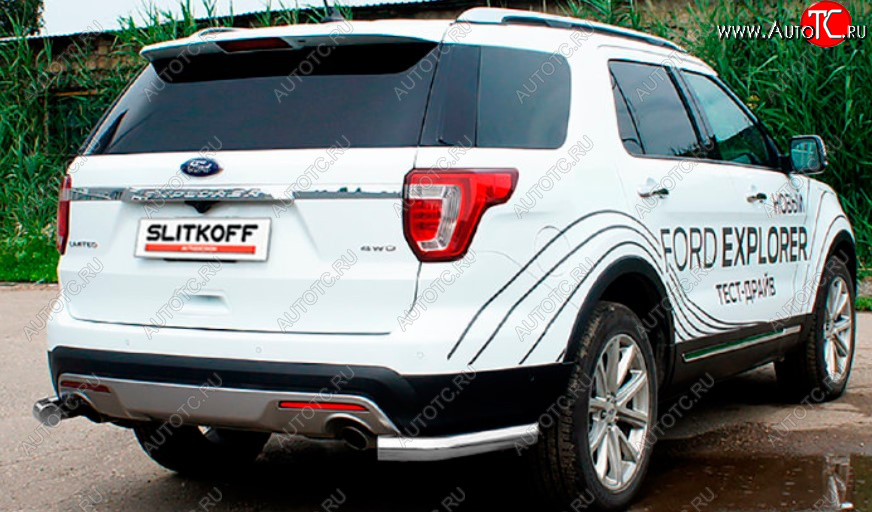 8 849 р. Защита заднего бампера Slitkoff (Ø 76 мм, уголки)  Ford Explorer  U502 (2017-2019) 2-ой рестайлинг, 5 дв. (Сталь с полимерным покрытием. Цвет: серебристый)  с доставкой в г. Керчь