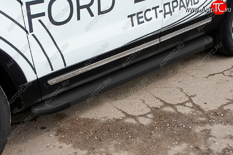 13 349 р. Пороги алюминиевые Slitkoff  Ford Explorer  U502 (2017-2019) 2-ой рестайлинг, 5 дв. (Optima Black )  с доставкой в г. Керчь