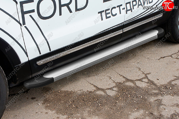 13 349 р. Пороги алюминиевые Slitkoff  Ford Explorer  U502 (2017-2019) 2-ой рестайлинг, 5 дв. (Optima Silver)  с доставкой в г. Керчь