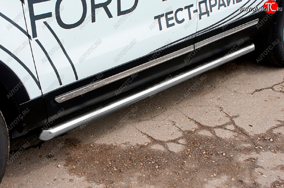14 249 р. Защита порогов Slitkoff (Ø 76 мм, труба)  Ford Explorer  U502 (2017-2019) 2-ой рестайлинг, 5 дв. (Сталь с полимерным покрытием. Цвет: серебристый)  с доставкой в г. Керчь