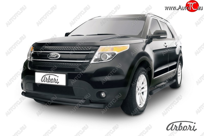 10 079 р. Защита переднего бампера Arbori (черная, 2 трубы d76 и 57 mm) Ford Explorer U502 дорестайлинг (2010-2016)  с доставкой в г. Керчь