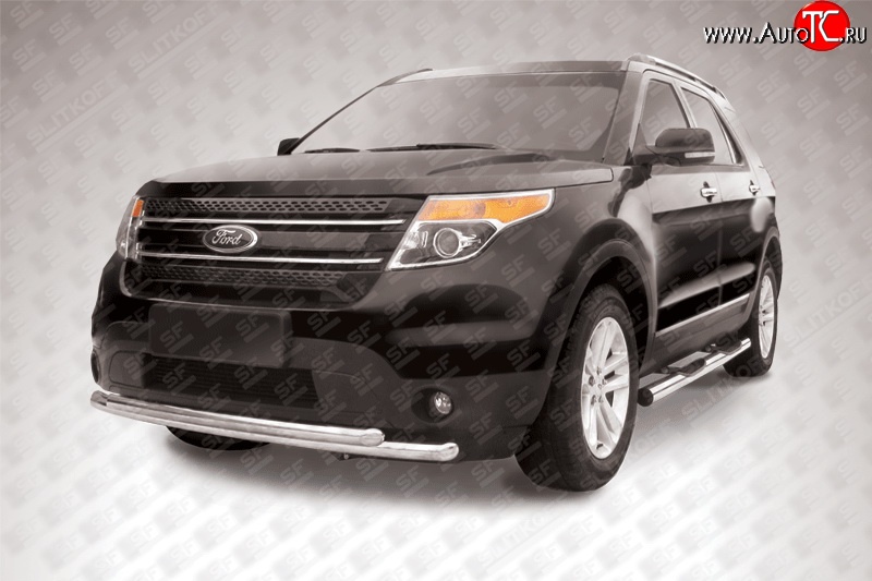 16 899 р. Двойная защита переднего бампера из труб диаметрами по 57 мм Slitkoff  Ford Explorer  U502 (2010-2016) дорестайлинг (Нержавейка, Полированная)  с доставкой в г. Керчь