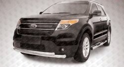 Двойная защита переднего бампера из двух труб диаметром 76 и 57 мм Slitkoff Ford Explorer  U502 (2010-2016) дорестайлинг