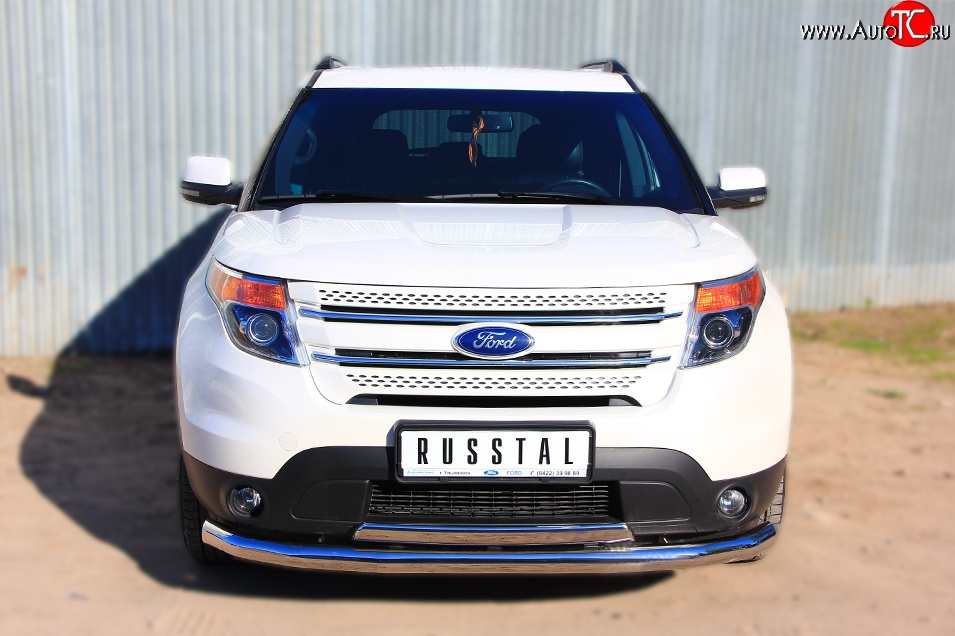 15 449 р. Защита переднего бампера (2 трубыØ76 и 75х42 мм, нержавейка) Russtal Ford Explorer U502 дорестайлинг (2010-2016)  с доставкой в г. Керчь