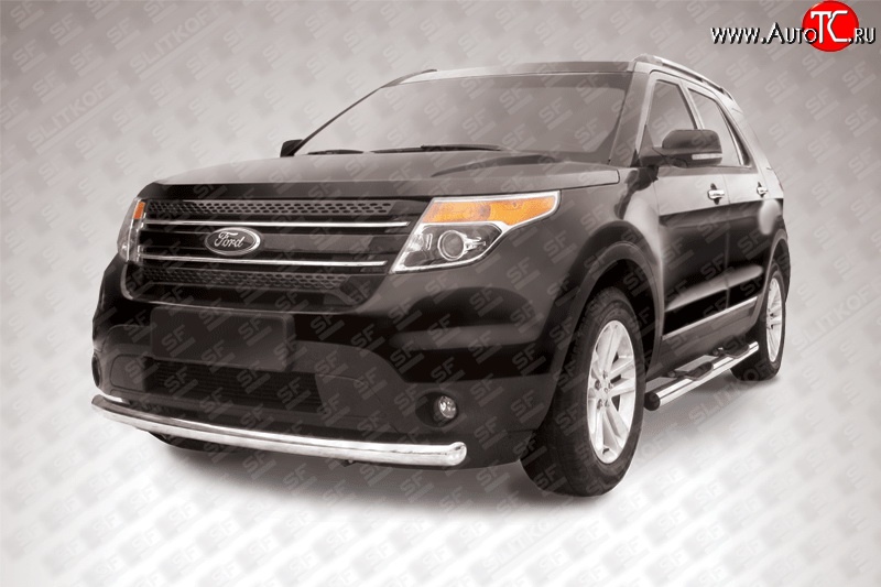 16 749 р. Одинарная защита переднего бампера диаметром 76 мм Slitkoff  Ford Explorer  U502 (2010-2016) дорестайлинг (Нержавейка, Полированная)  с доставкой в г. Керчь