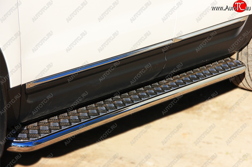 35 549 р. Порожки для ног (Ø42) SLITKOFF  Ford Explorer  U502 (2010-2016) дорестайлинг (лист - нержавейка, профиль - нержавейка)  с доставкой в г. Керчь