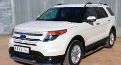14 449 р. Защита порогов с пластиковыми вставками для ног из круглой трубы диаметром 76 мм Russtal Ford Explorer U502 дорестайлинг (2010-2016) (Защита порогов с со скосами на торцах (вариант 1))  с доставкой в г. Керчь. Увеличить фотографию 9