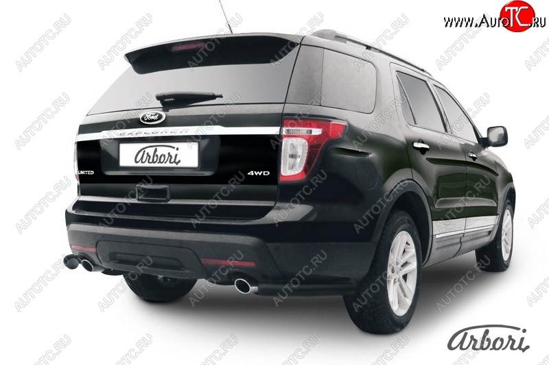 7 469 р. Защита заднего бампера Arbori (уголки, черная, 1 труба d57 mm). Ford Explorer U502 дорестайлинг (2010-2016)  с доставкой в г. Керчь