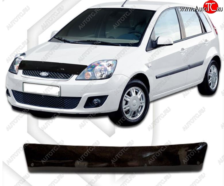 1 839 р. Дефлектор капота CA-Plastiс  Ford Fiesta  5 (2001-2008) хэтчбэк 5 дв. дорестайлинг, хэтчбэк 5 дв. рестайлинг (Classic черный, Без надписи)  с доставкой в г. Керчь
