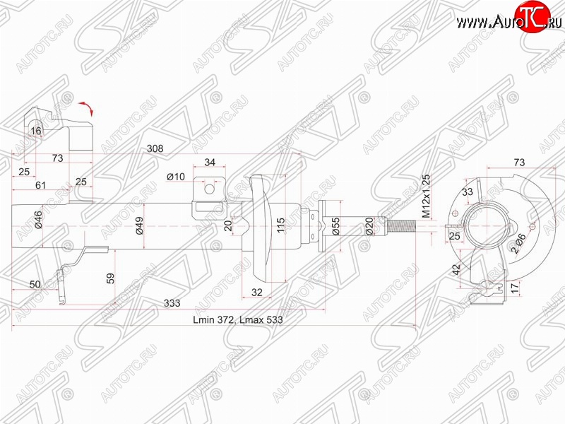 2 699 р. Правый амортизатор передний SAT Mazda Demio 2 DY дорестайлинг (2002-2005)  с доставкой в г. Керчь