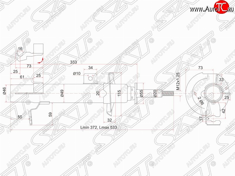 2 699 р. Левый амортизатор передний SAT  Ford Fiesta  5 (2001-2008), Ford Fusion  1 (2002-2012), Mazda Demio  2 DY (2002-2007), Mazda Verisa  DC (2004-2015)  с доставкой в г. Керчь