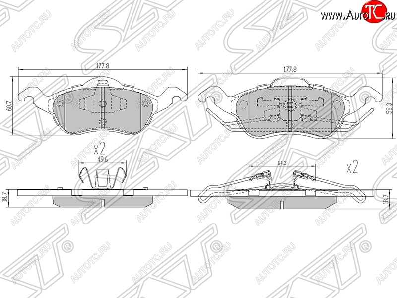 1 489 р. Колодки тормозные SAT (передние)  Ford Focus  1 (1998-2005) седан дорестайлинг, универсал дорестайлинг, хэтчбэк 3 дв. дорестайлинг, хэтчбэк 5 дв. дорестайлинг, седан рестайлинг, универсал рестайлинг, хэтчбэк 3 дв. рестайлинг, хэтчбэк 5 дв. рестайлинг  с доставкой в г. Керчь