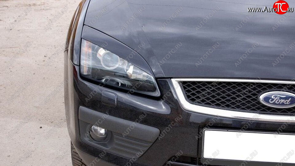 679 р. Реснички на фары KURAJ (Широкие) Ford Focus 2 хэтчбэк 3 дв. дорестайлинг (2004-2007) (Неокрашенные)  с доставкой в г. Керчь