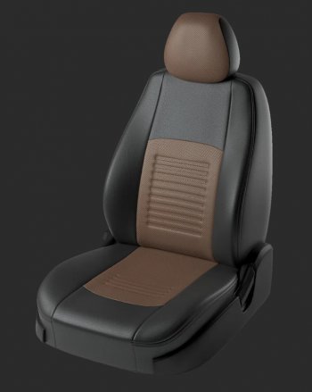 Чехлы для сидений Lord Autofashion Турин (экокожа, спинка и сиденье 60/40 без подлокотника, 2 Г-образных подголовника) Ford Focus  2 (2004-2011)  седан дорестайлинг, универсал дорестайлинг, хэтчбэк 3 дв. дорестайлинг, хэтчбэк 5 дв. дорестайлинг, седан рестайлинг, универсал рестайлинг, хэтчбэк 3 дв. рестайлинг, хэтчбэк 5 дв. рестайлинг (Черный, вставка коричневая)