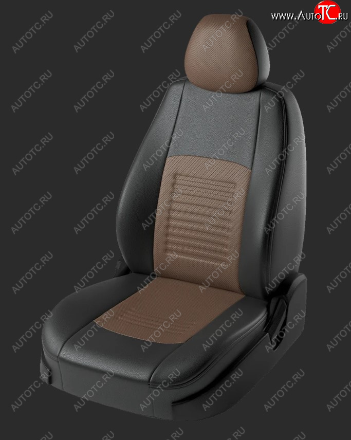 5 499 р. Чехлы для сидений Lord Autofashion Турин (экокожа, спинка и сиденье 60/40 без подлокотника, 2 Г-образных подголовника)  Ford Focus  2 (2004-2011)  седан дорестайлинг, универсал дорестайлинг, хэтчбэк 3 дв. дорестайлинг, хэтчбэк 5 дв. дорестайлинг, седан рестайлинг, универсал рестайлинг, хэтчбэк 3 дв. рестайлинг, хэтчбэк 5 дв. рестайлинг (Черный, вставка коричневая)  с доставкой в г. Керчь