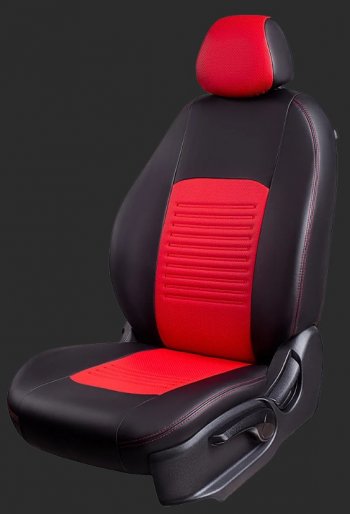 Чехлы для сидений Lord Autofashion Турин (экокожа, спинка и сиденье 60/40 без подлокотника, 2 Г-образных подголовника) Ford Focus  2 (2004-2011)  седан дорестайлинг, универсал дорестайлинг, хэтчбэк 3 дв. дорестайлинг, хэтчбэк 5 дв. дорестайлинг, седан рестайлинг, универсал рестайлинг, хэтчбэк 3 дв. рестайлинг, хэтчбэк 5 дв. рестайлинг (Черный, вставка красная)