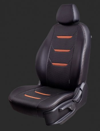 Чехлы для сидений Lord Autofashion Турин 2 (экокожа, спинка и сиденье 60/40 без подлокотника, 2 Г-образных подголовника) Ford Focus  2 (2004-2011)  седан дорестайлинг, универсал дорестайлинг, хэтчбэк 3 дв. дорестайлинг, хэтчбэк 5 дв. дорестайлинг, седан рестайлинг, универсал рестайлинг, хэтчбэк 3 дв. рестайлинг, хэтчбэк 5 дв. рестайлинг (Черный, вставка черный и коричневый, строчка коричневая)