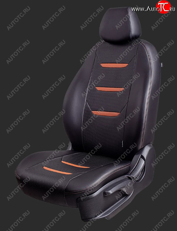 7 549 р. Чехлы для сидений Lord Autofashion Турин 2 (экокожа, спинка и сиденье 60/40 без подлокотника, 2 Г-образных подголовника)  Ford Focus  2 (2004-2011)  седан дорестайлинг, универсал дорестайлинг, хэтчбэк 3 дв. дорестайлинг, хэтчбэк 5 дв. дорестайлинг, седан рестайлинг, универсал рестайлинг, хэтчбэк 3 дв. рестайлинг, хэтчбэк 5 дв. рестайлинг (Черный, вставка черный и коричневый, строчка коричневая)  с доставкой в г. Керчь