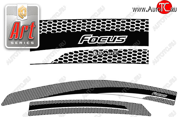 2 159 р. Дефлектора окон CA-Plastic Ford Focus 2 хэтчбэк 5 дв. дорестайлинг (2004-2008) (Серия Art белая, Без хром.молдинга)  с доставкой в г. Керчь