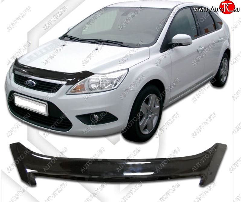 2 099 р. Дефлектор капота CA-Plastiс Ford Focus 2 хэтчбэк 5 дв. рестайлинг (2007-2011) (Classic черный, Без надписи)  с доставкой в г. Керчь