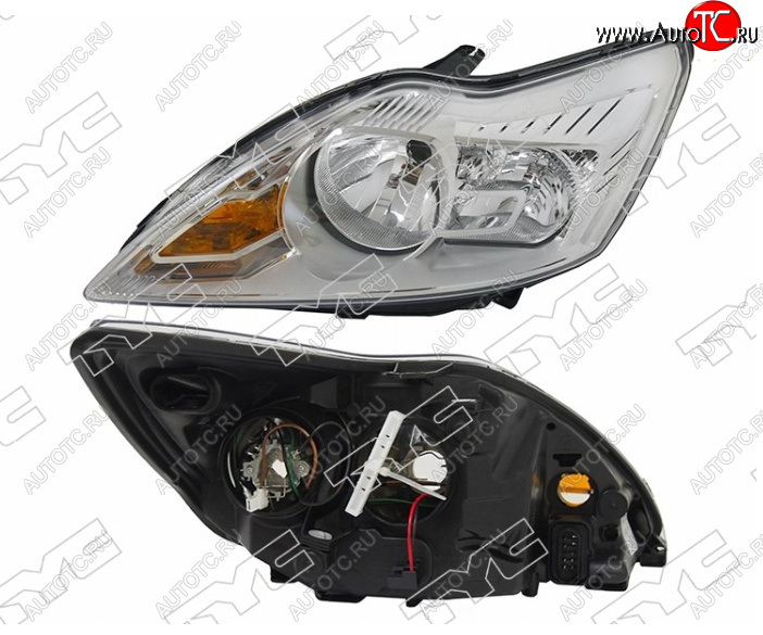 8 849 р. Левая фара (хром, с электрокорректором) TYC  Ford Focus  2 (2007-2011) седан рестайлинг, универсал рестайлинг, хэтчбэк 3 дв. рестайлинг, хэтчбэк 5 дв. рестайлинг  с доставкой в г. Керчь