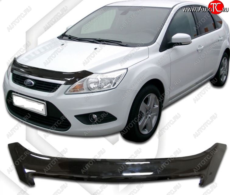2 099 р. Дефлектор капота CA-Plastiс Ford Focus 2 седан рестайлинг (2007-2011) (Classic черный, Без надписи)  с доставкой в г. Керчь