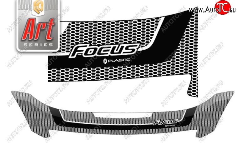 2 199 р. Дефлектор капота CA-Plastiс  Ford Focus  2 (2007-2011) седан рестайлинг (Серия Art черная)  с доставкой в г. Керчь