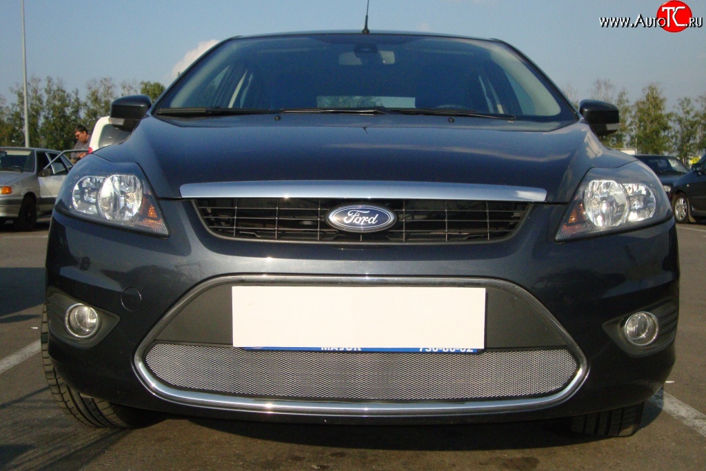 1 469 р. Сетка на бампер Russtal (хром) Ford Focus 2 хэтчбэк 3 дв. рестайлинг (2007-2011)  с доставкой в г. Керчь