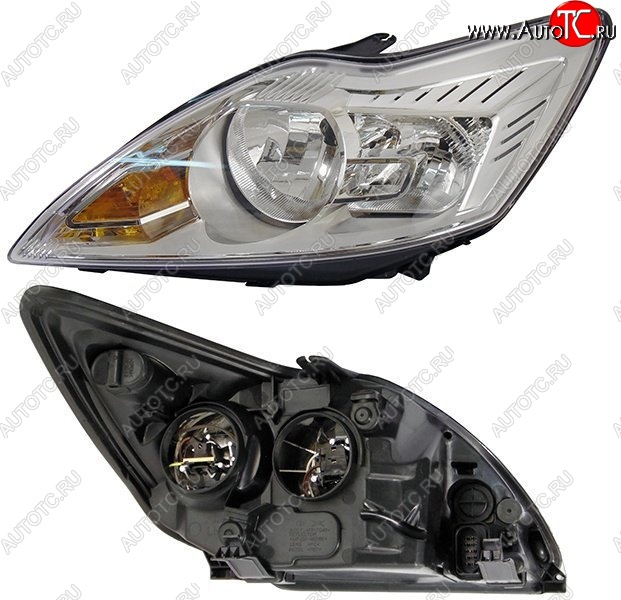 4 749 р. Левая фара SAT (с электрокорректором, хром)  Ford Focus  2 (2007-2011) седан рестайлинг, универсал рестайлинг, хэтчбэк 3 дв. рестайлинг, хэтчбэк 5 дв. рестайлинг  с доставкой в г. Керчь