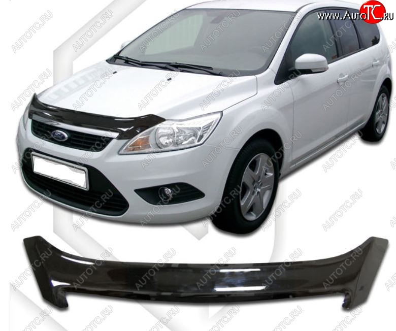 2 099 р. Дефлектор капота CA-Plastic Ford Focus 2 универсал рестайлинг (2007-2011) (Classic черный, Без надписи)  с доставкой в г. Керчь