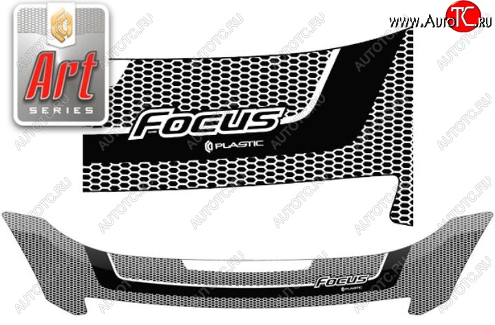 2 199 р. Дефлектор капота CA-Plastiс  Ford Focus  2 (2007-2011) универсал рестайлинг (Серия Art черная)  с доставкой в г. Керчь